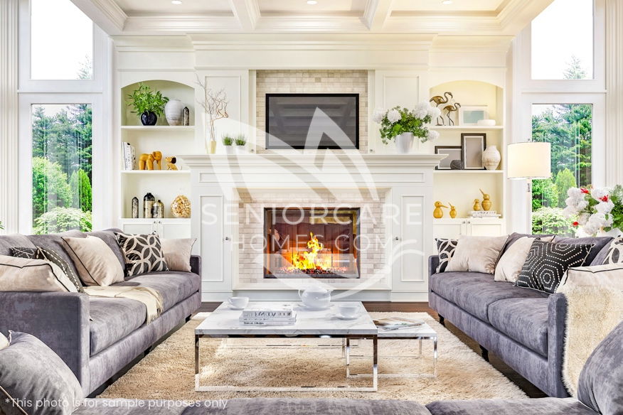 A Warm and Bright Fireplace and Living Room in a Senior Living Community